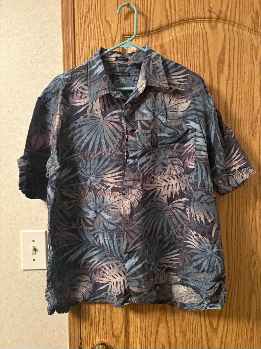 Van Heusen Blue, Brown and Grays Tropical Print Short-Sleeve Shirt